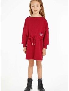 Детска рокля Calvin Klein Jeans в червено къса разкроена