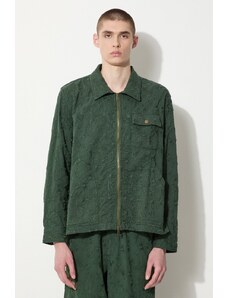 Памучно яке Corridor Floral Embroidered Zip Jacket в зелено преходен модел с уголемена кройка JKT0019