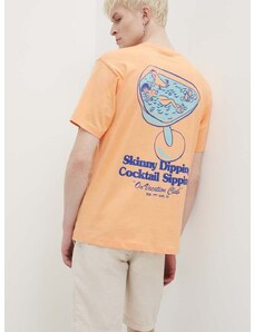 Памучна тениска On Vacation Skinny Dippin' Cocktail Sippin' в оранжево с принт OVC T151