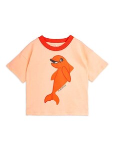 Детска памучна тениска Mini Rodini Dolphin в оранжево с принт