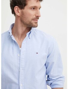 Памучна риза Tommy Hilfiger мъжка в синьо със стандартна кройка с яка с копче MW0MW36204