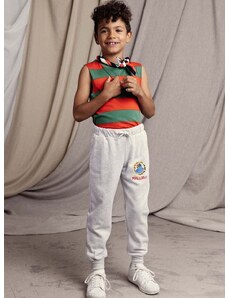 Детски памучен спортен панталон Mini Rodini Parrot в сиво с изчистен дизайн