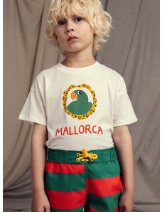 Детска памучна тениска Mini Rodini Parrot в бежово с принт