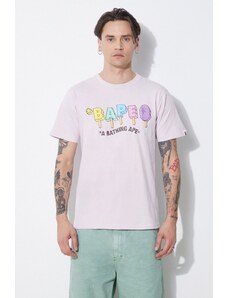 Памучна тениска A Bathing Ape Bape Popsicle Tee в лилаво с принт 1J30110069