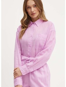 Риза Boss Orange дамска в розово със свободна кройка с класическа яка 50511766