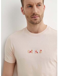 Памучна тениска Guess в розово с апликация M4GI92 I3Z14