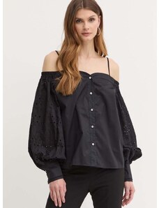Памучна риза Karl Lagerfeld дамска в черно със стандартна кройка