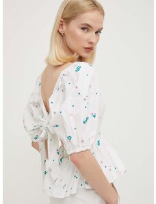 Памучна блуза Barbour Summer Shop дамска в бяло с десен LSH1603