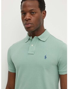 Памучна тениска с яка Polo Ralph Lauren в зелено с изчистен дизайн 710536856