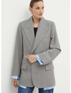 Вълнено сако Victoria Beckham в сиво с едно копче с изчистен дизайн 1224WJK005379A