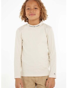 Детска блуза с дълги ръкави Calvin Klein Jeans в бежово с изчистен дизайн