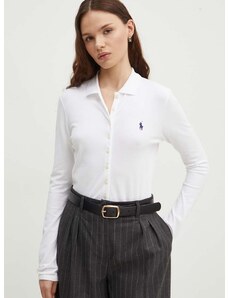 Риза Polo Ralph Lauren дамска в бяло с кройка по тялото с класическа яка 211941176