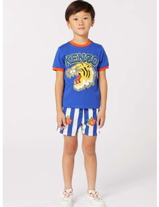 Детска памучна тениска Kenzo Kids в синьо с принт