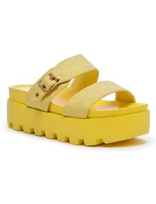 Obuvnazona Жълти дамски чехли на дебела подметка 7197-10 yellow