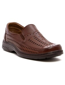 Obuvnazona Кафяви мъжки перфорирани обувки с ластик L5003-2