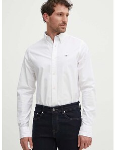 Памучна риза Gant мъжка в бяло с кройка по тялото с яка с копче