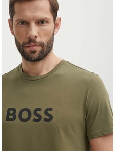 Памучна тениска BOSS в зелено с принт