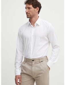 Риза BOSS мъжка в бяло с кройка по тялото с класическа яка 50503356
