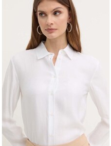 Риза Armani Exchange дамска в бяло със стандартна кройка с класическа яка