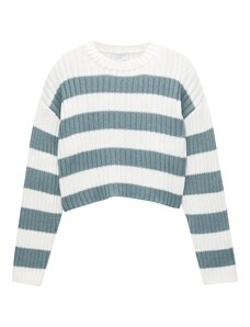 Pull&Bear Пуловер светлозелено / бяло