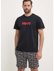 Памучна пижама HUGO в черно с десен 50514972