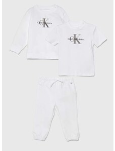 Бебешки памучен комплект Calvin Klein Jeans в бяло