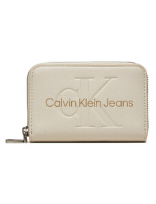 Малък дамски портфейл Calvin Klein Jeans Zip Around Mono K60K612255 Екрю