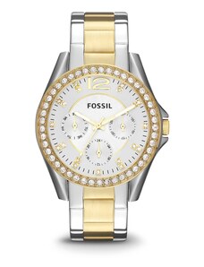 FOSSIL Аналогов часовник 'Riley' злато / черно / сребърно / бяло