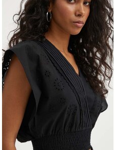 Памучна блуза The Kooples дамска в черно с изчистен дизайн FTOP28028K