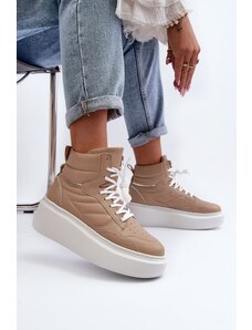 Бежови дамски кожени обувки на платформа Zazoo