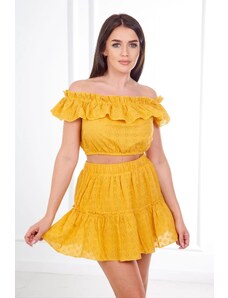 Kesi Embroidered mustard set without shoulders