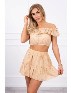 Kesi Embroidered set with a beige blouse without shoulders