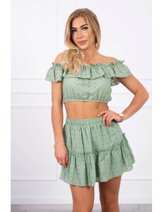 Kesi Embroidered set with dark mint blouse