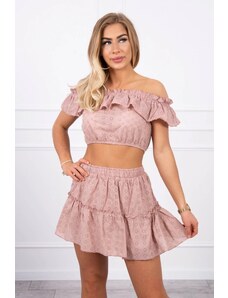 Kesi Embroidered set with a cappuccino blouse without arms