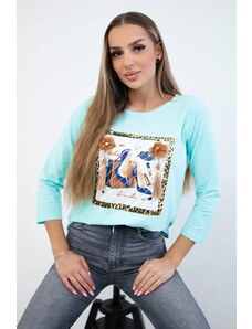 Kesi Blouse with 3D graphics and decorative pom pom-mint