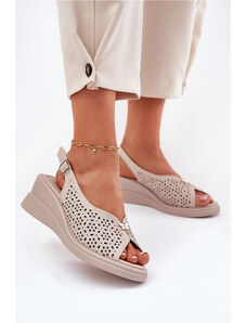 Дамски Кожени Сандали На Платформа Vinceza 41476 Бежови