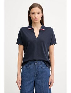 Тениска с яка Tommy Hilfiger дамска в тъмносиньо WW0WW46512