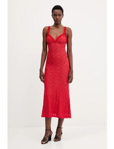 Рокля Bardot в червено дълга разкроена 59964DB