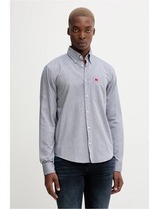 Памучна риза HUGO в черно с кройка по тялото с яка с копче 50479302