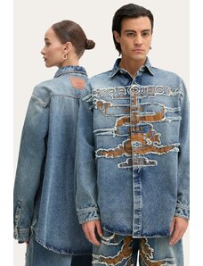Дънкова риза Y/Project EVERGREEN PARIS' BEST PATCH DENIM SHIRT в синьо със свободна кройка с класическа яка 207SI002