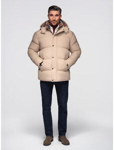 Ombre Men's puffer jacket with check lining - beige