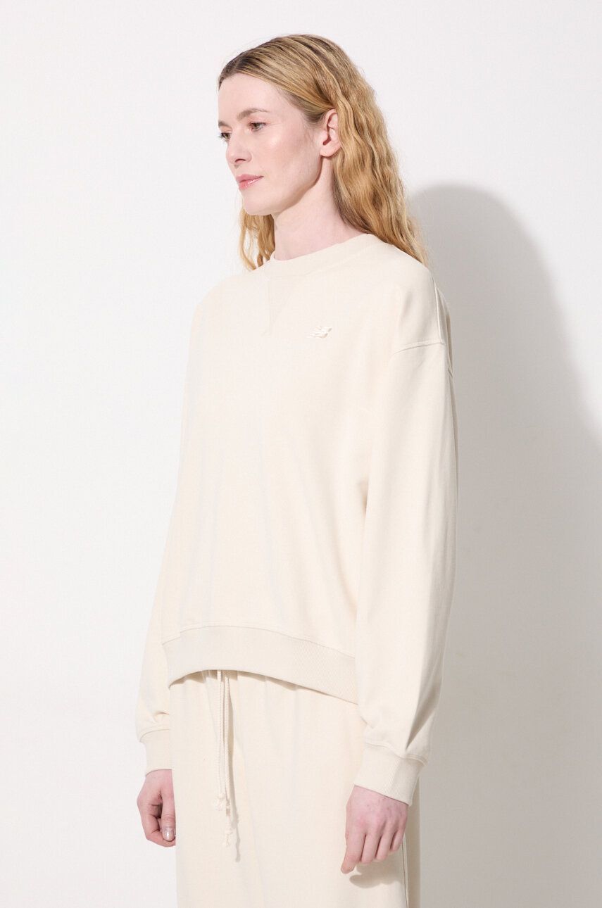 Памучен суичър New Balance WT41500LIN в бежово с изчистен дизайн