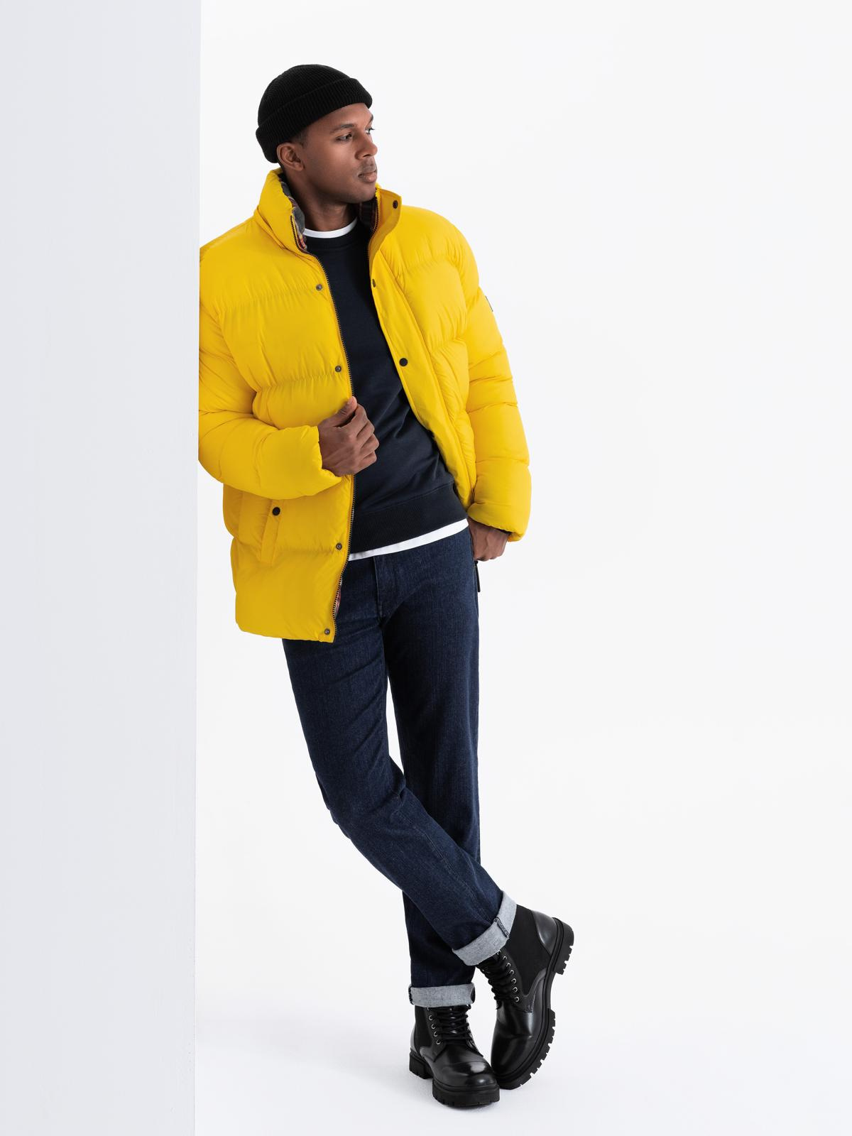 Ombre Men's puffer jacket with check lining - yellow
