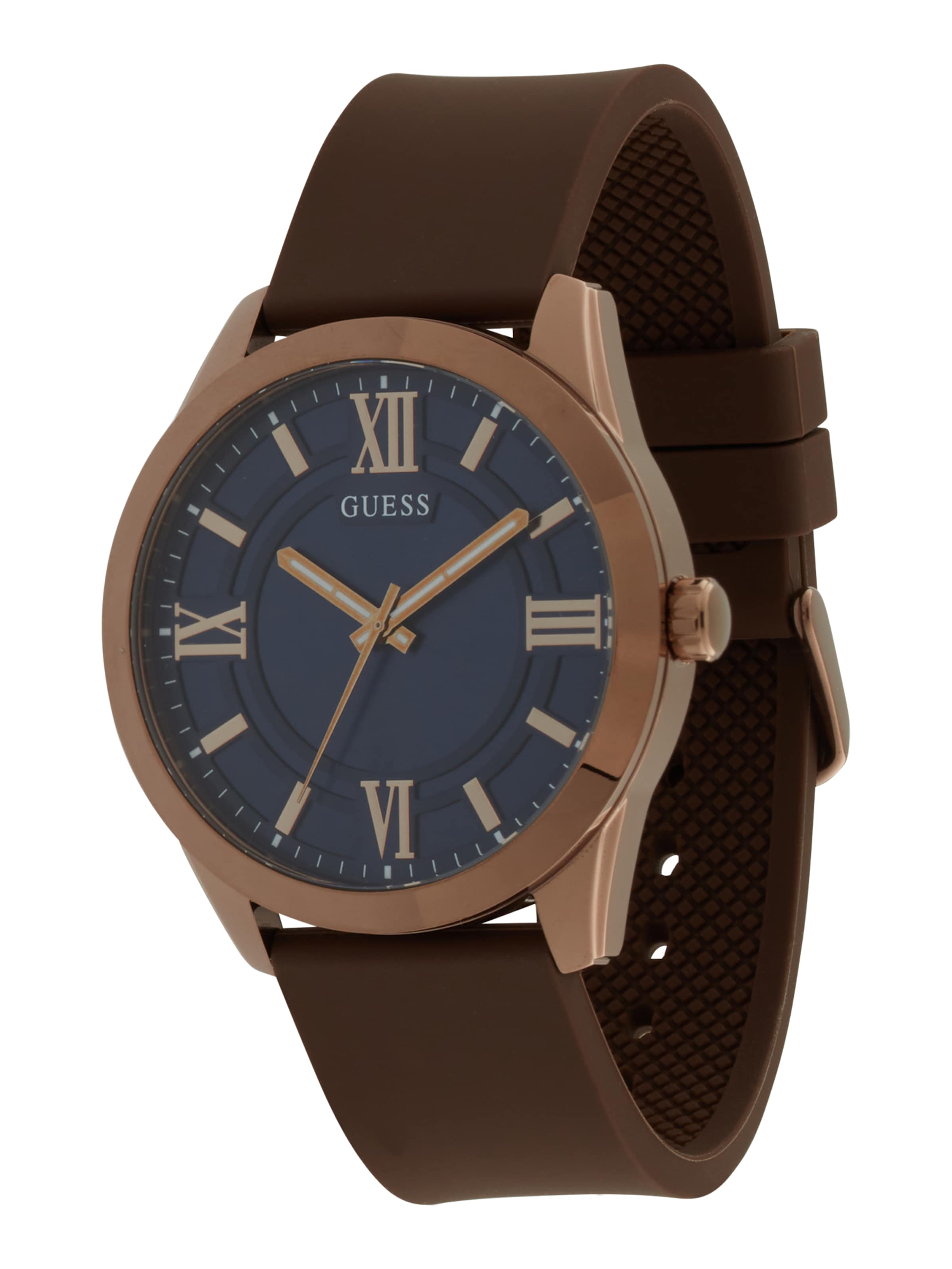 GUESS Аналогов часовник 'ELLIOT' тъмносиньо / тъмнокафяво / злато