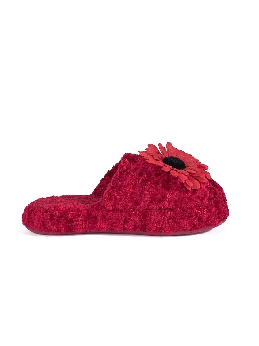 Shelvt Red children's slippers with a decorative flower