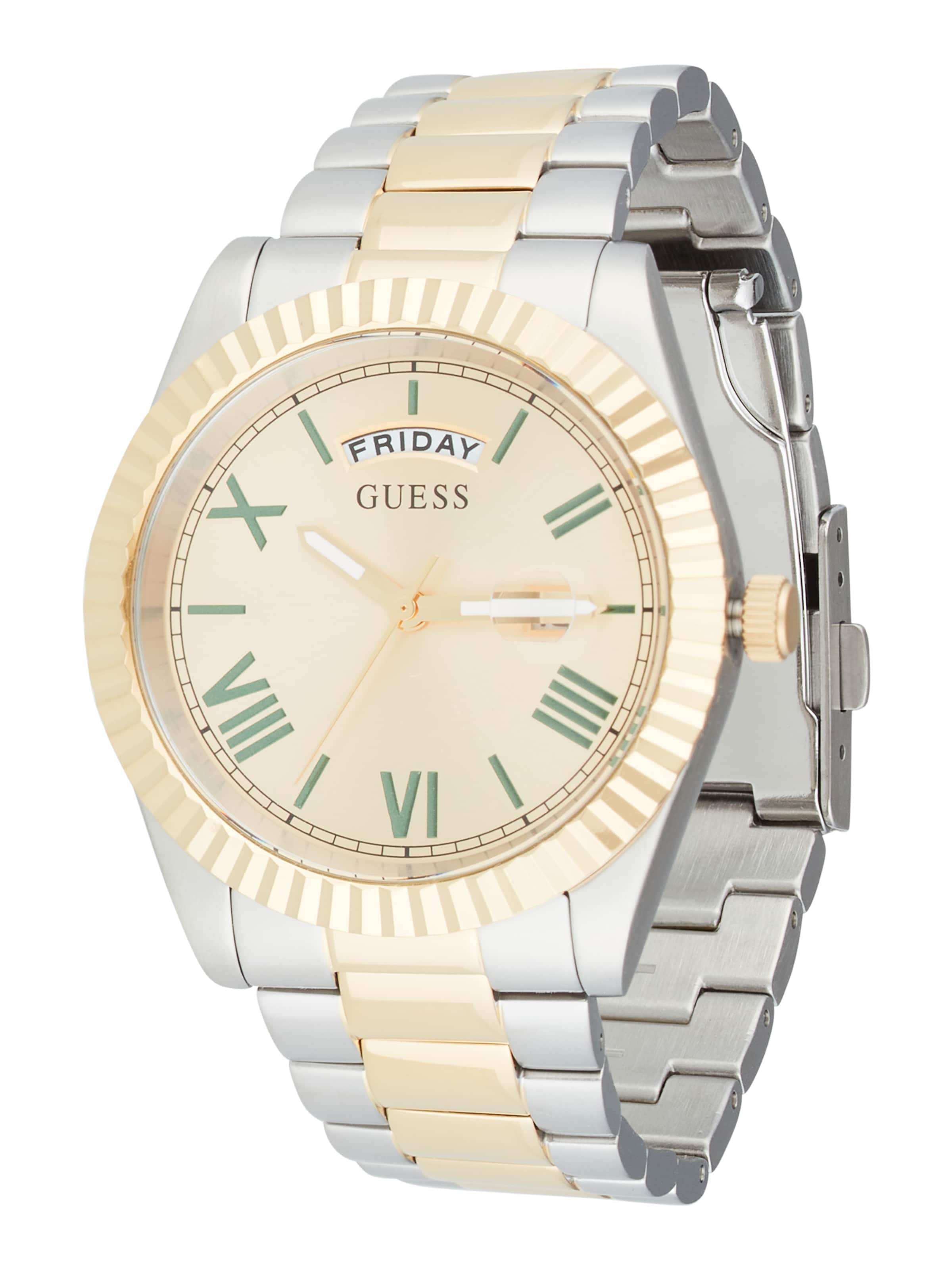 GUESS Аналогов часовник 'Connoisseur' злато / тръстиково зелено / сребърно