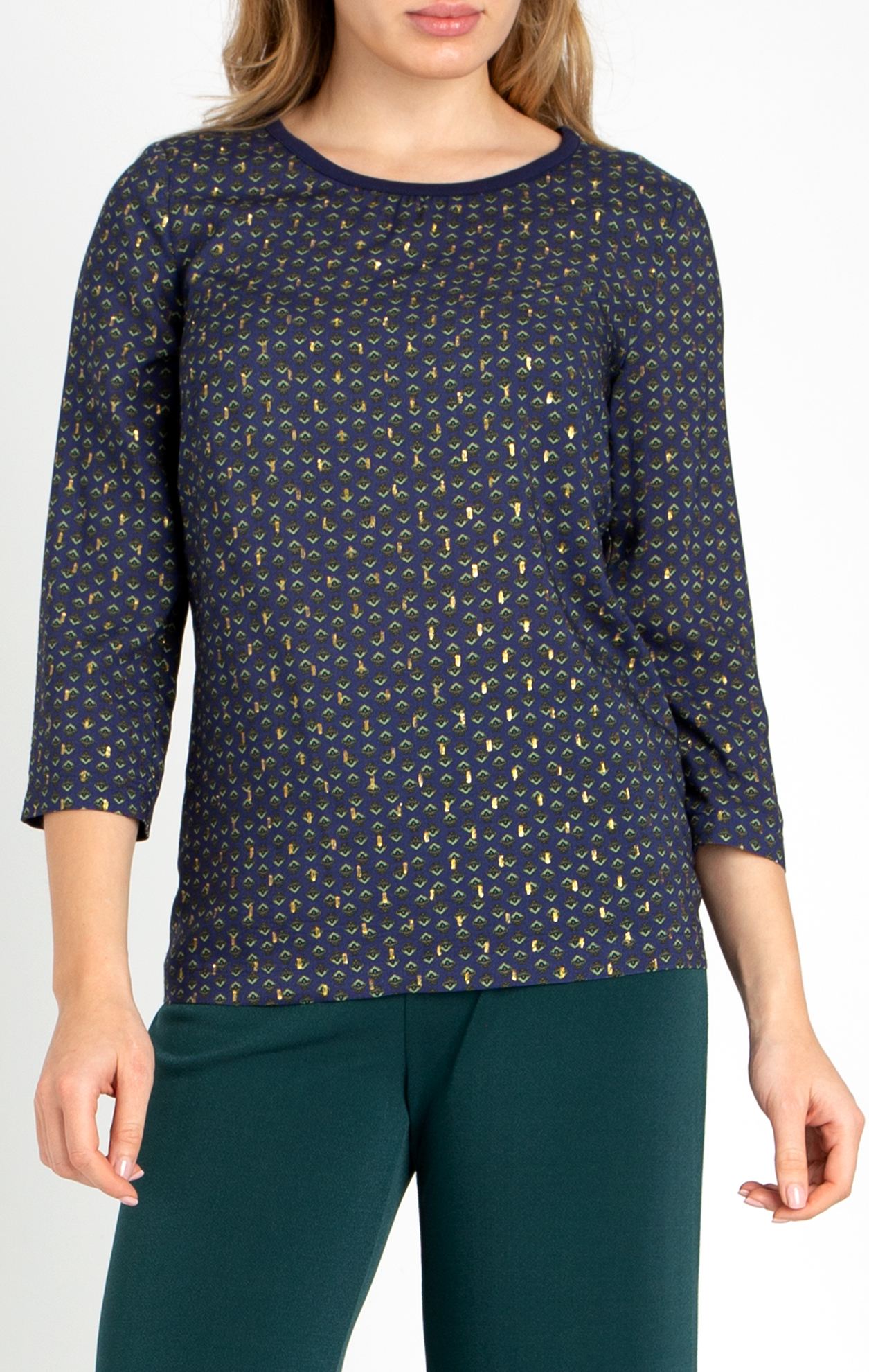 Daphne Елегантна блуза в свободен силует в графичен десен