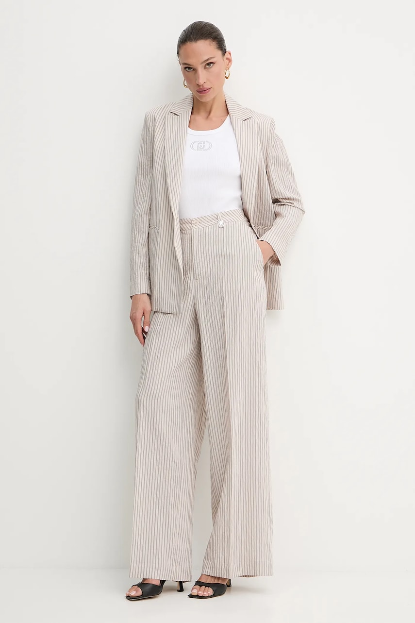 Панталон Liu Jo в бежово с широка каройка, с висока талия WA5399.T4305