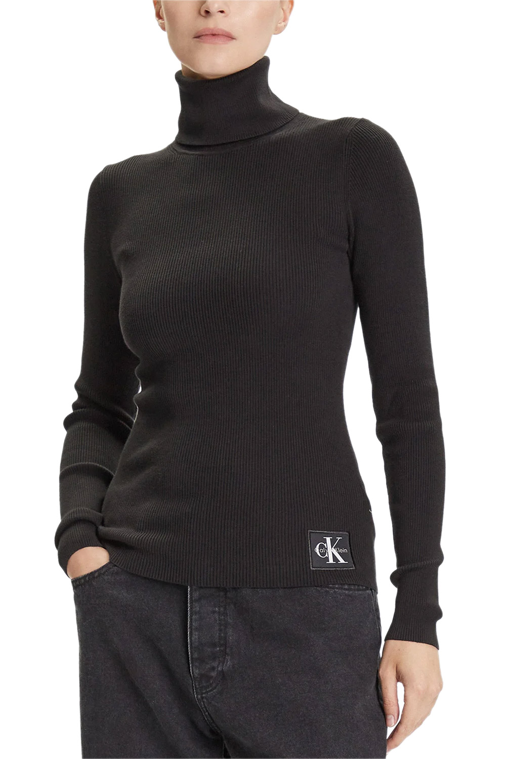 CALVIN KLEIN Плетено Woven Label Roll Neck LV047D350G UB1 black