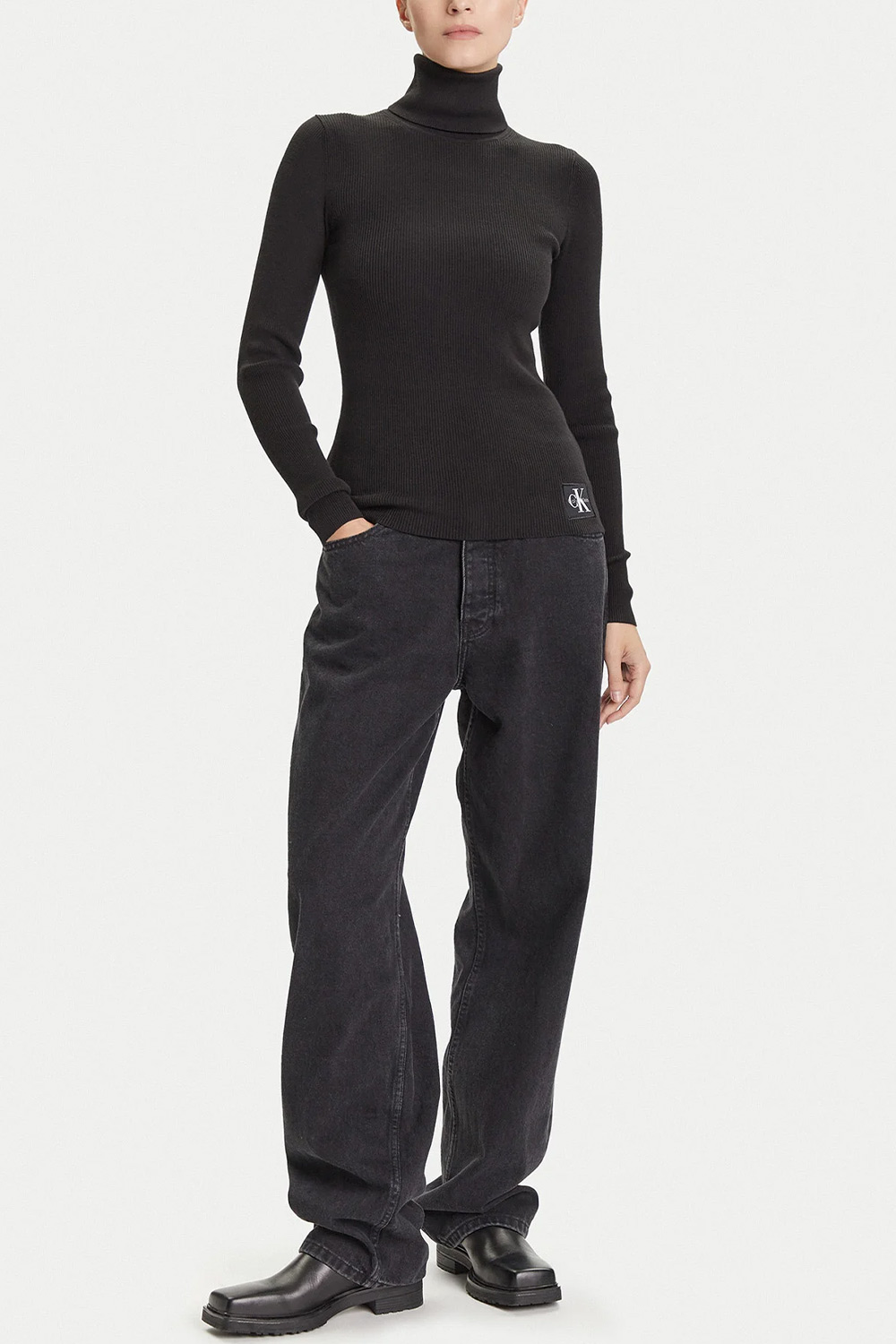 CALVIN KLEIN Плетено Woven Label Roll Neck LV047D350G UB1 black